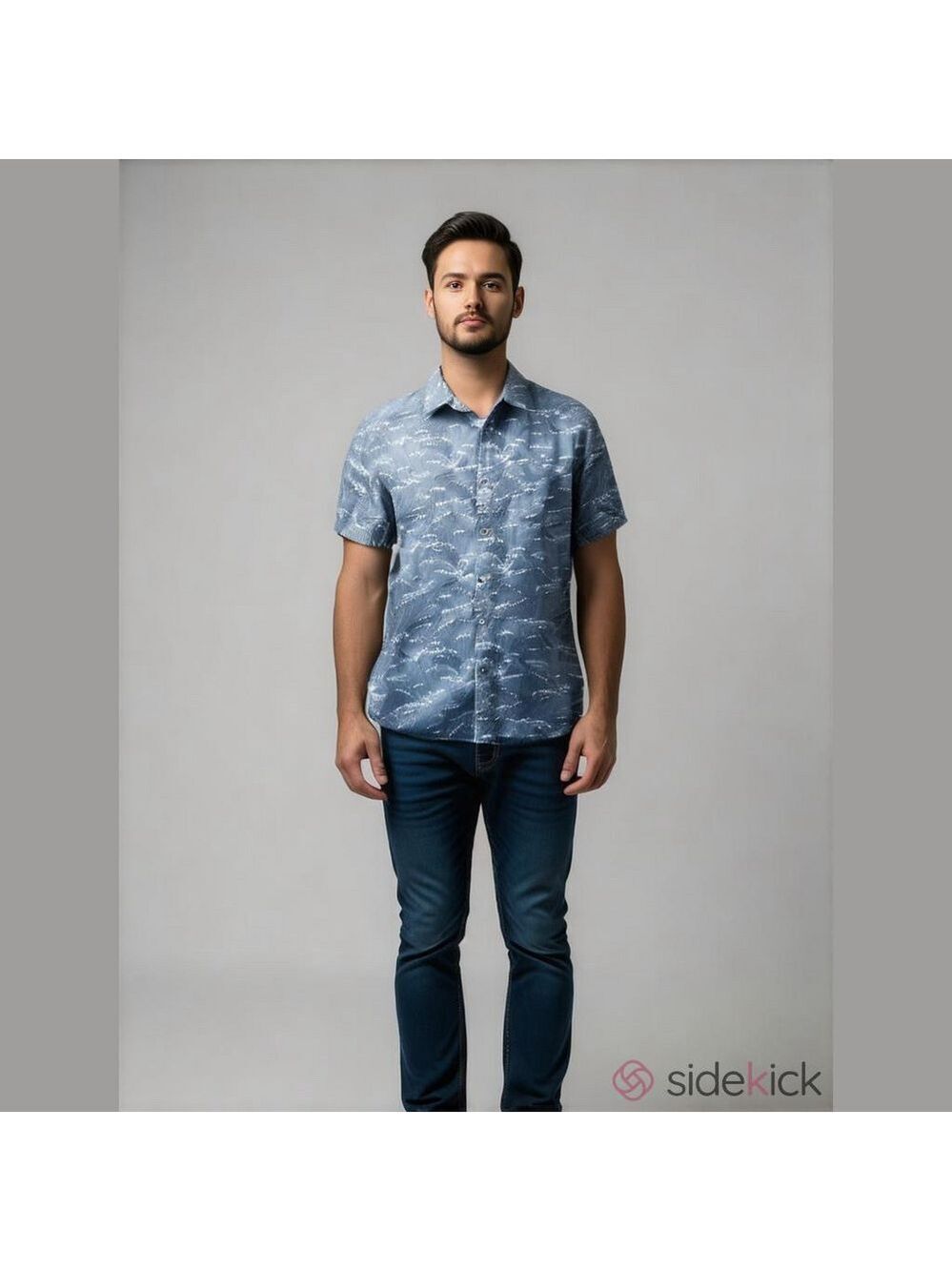 VSTR Premium Button Shirt, SZ M, PTP 22, L26-28, Blue/White pattern, 100% Cotton